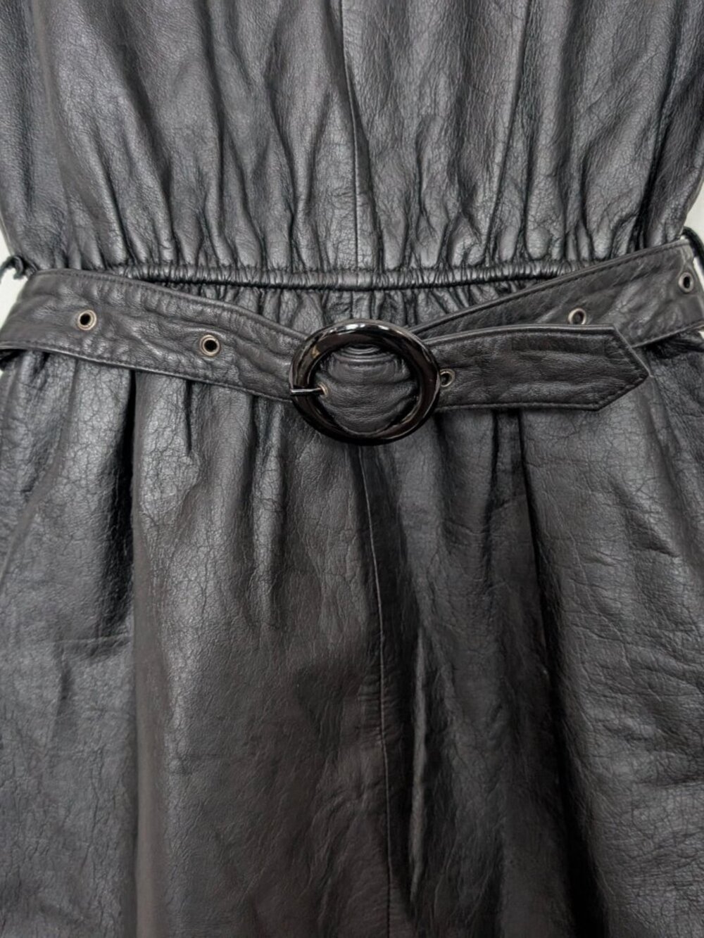 Vintage Berman's New Wave Punk Genuine Leather Zipper Dress - Picture 4 of 10